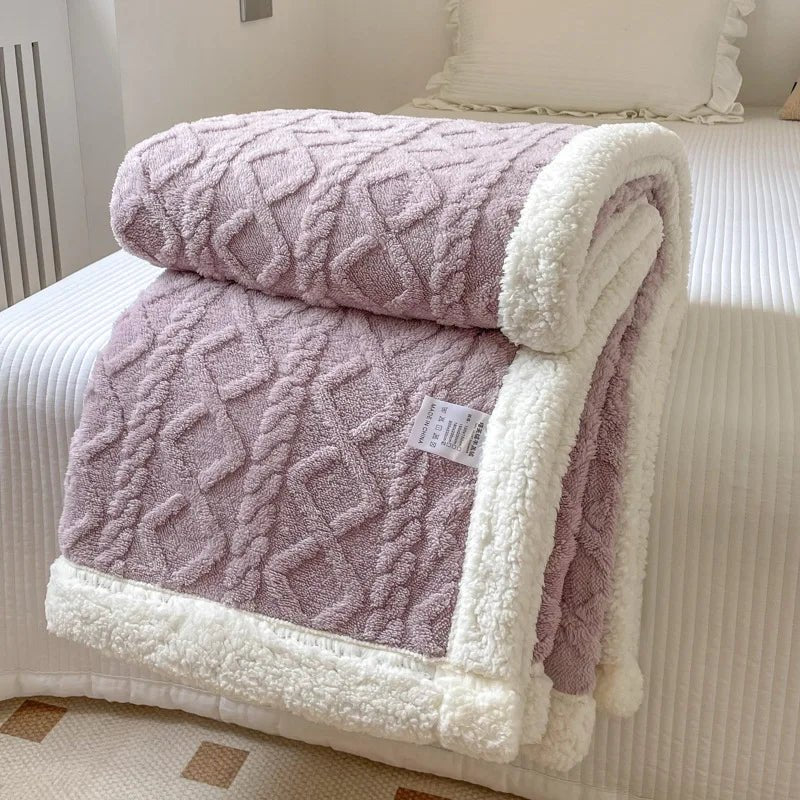 SaneShoppe - Double Layer Fleece Blanket Autumn Winter Thick Warm Office Nap Throw Blankets for Sofa Bed Single Double Soft Plush Comforter