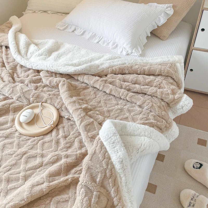 SaneShoppe - Double Layer Fleece Blanket Autumn Winter Thick Warm Office Nap Throw Blankets for Sofa Bed Single Double Soft Plush Comforter