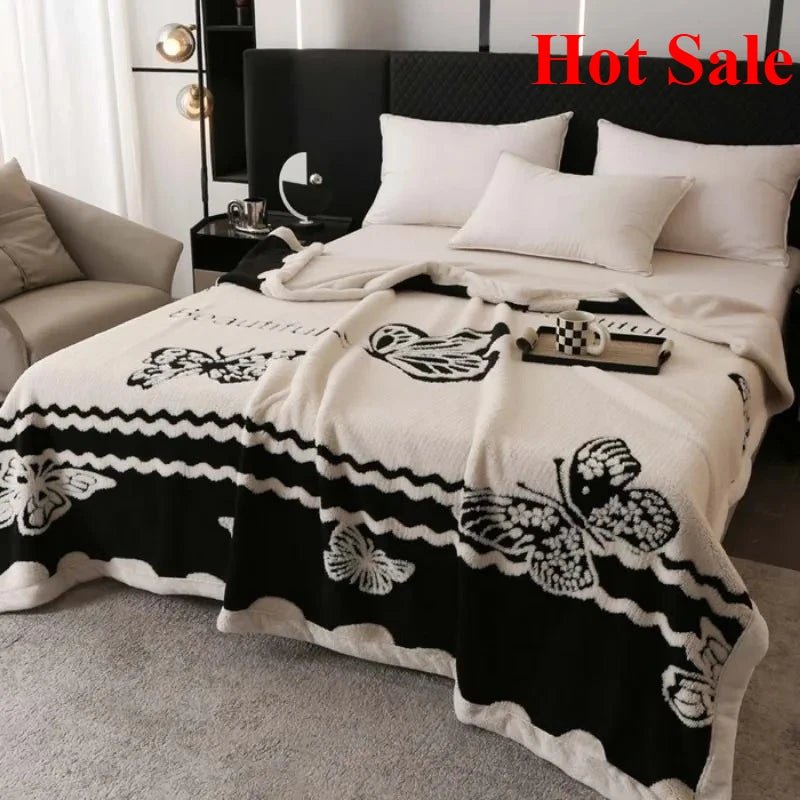 SaneShoppe - Double - layer jacquard composite European cotton fleece blanket lunch break blanket four seasons sofa blanket