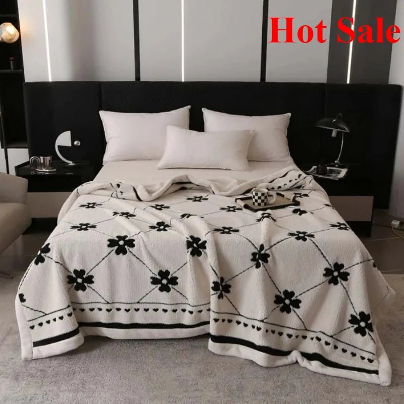 SaneShoppe - Double - layer jacquard composite European cotton fleece blanket lunch break blanket four seasons sofa blanket