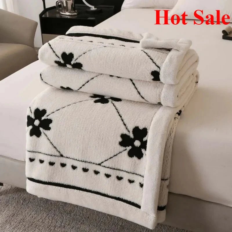 SaneShoppe - Double - layer jacquard composite European cotton fleece blanket lunch break blanket four seasons sofa blanket