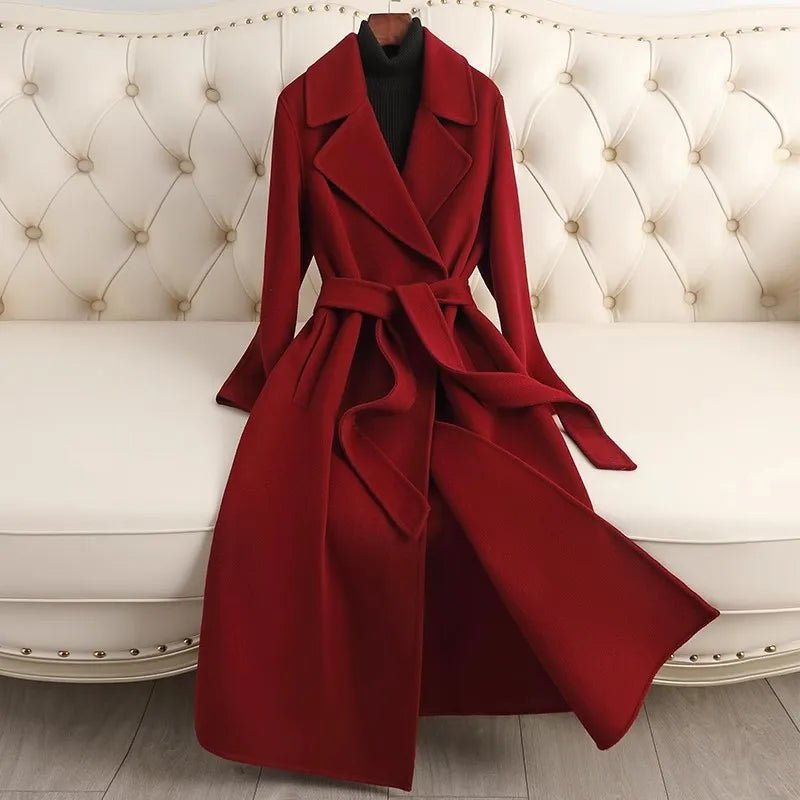 SaneShoppe-Cashmere Wool Coat Women's Over-the-knee High-grade Woolen Coats