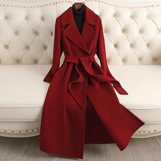 SaneShoppe-Cashmere Wool Coat Women's Over-the-knee High-grade Woolen Coats