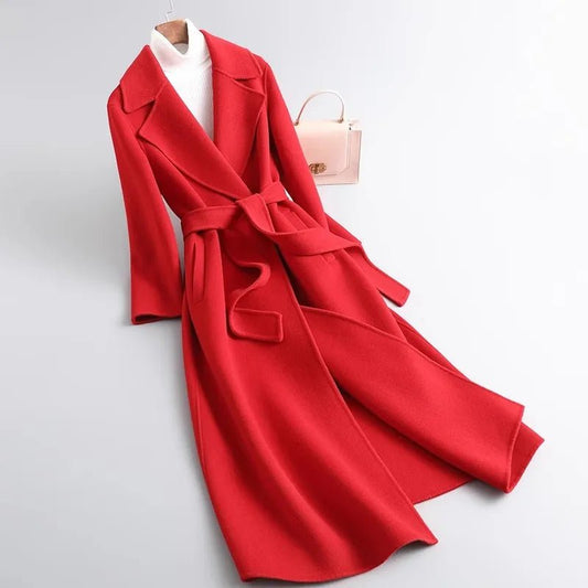 SaneShoppe-Cashmere Wool Coat Women's Over-the-knee High-grade Woolen Coats
