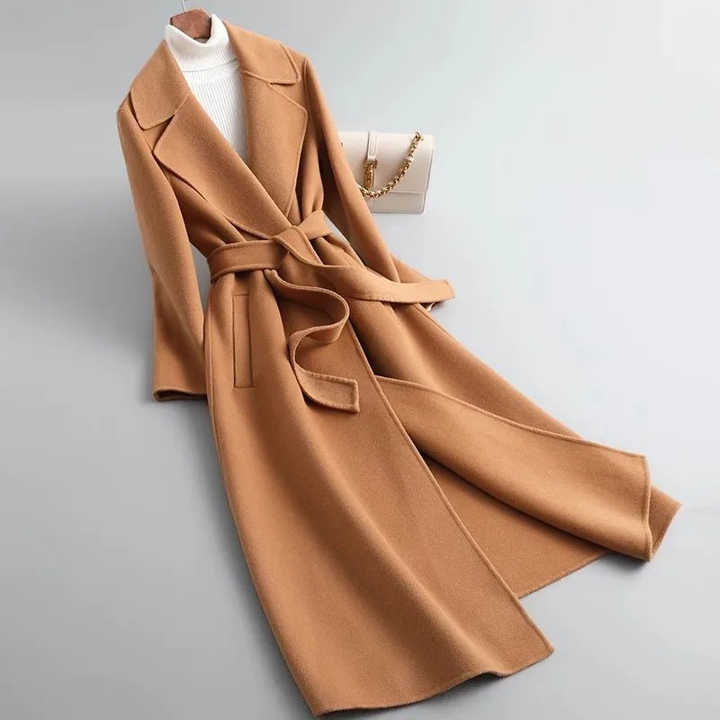SaneShoppe-Cashmere Wool Coat Women's Over-the-knee High-grade Woolen Coats