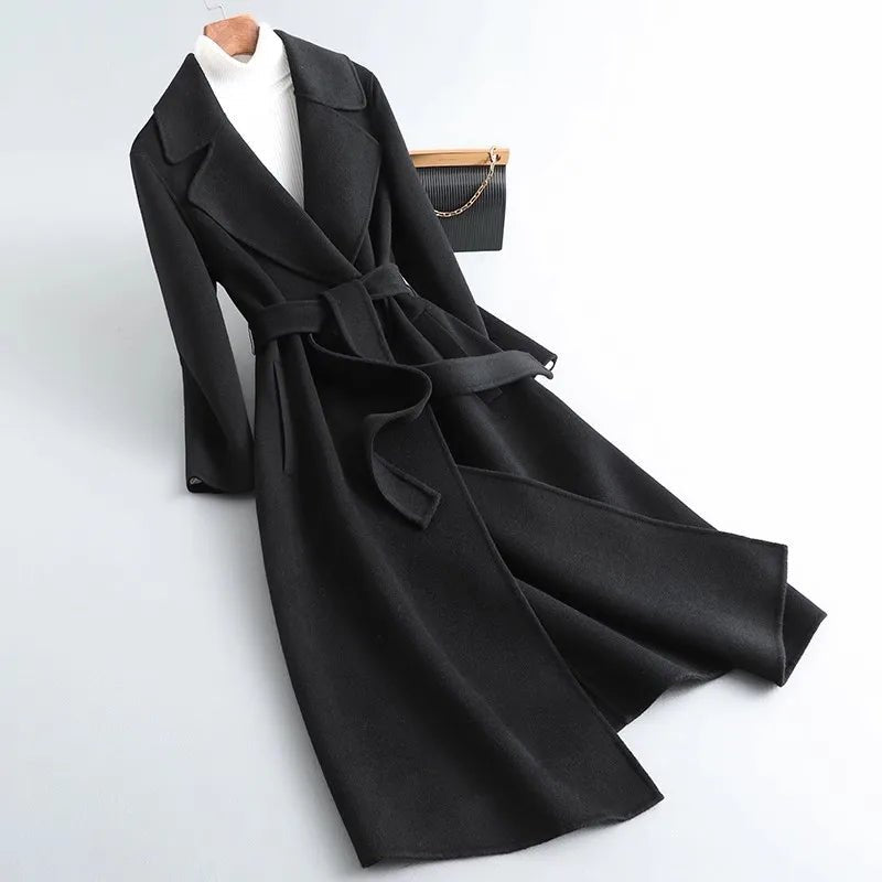 SaneShoppe-Cashmere Wool Coat Women's Over-the-knee High-grade Woolen Coats