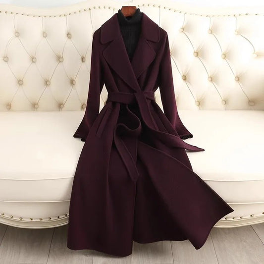 SaneShoppe-Cashmere Wool Coat Women's Over-the-knee High-grade Woolen Coats