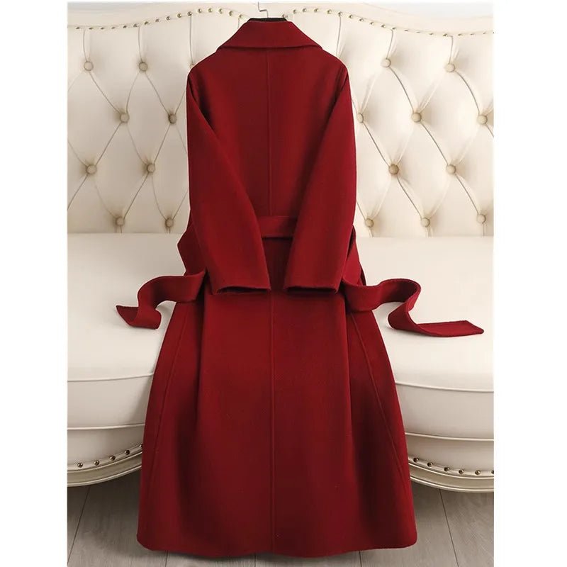 SaneShoppe-Cashmere Wool Coat Women's Over-the-knee High-grade Woolen Coats
