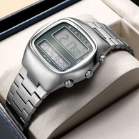 SaneShoppe-Retro Digital Dual-Display Men's Watch with Stainless Steel Strap and Backlight