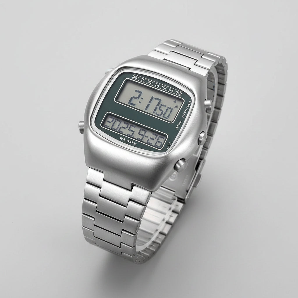 Retro Digital Men's Watch - Dual-Display, Stainless Steel Strap ...