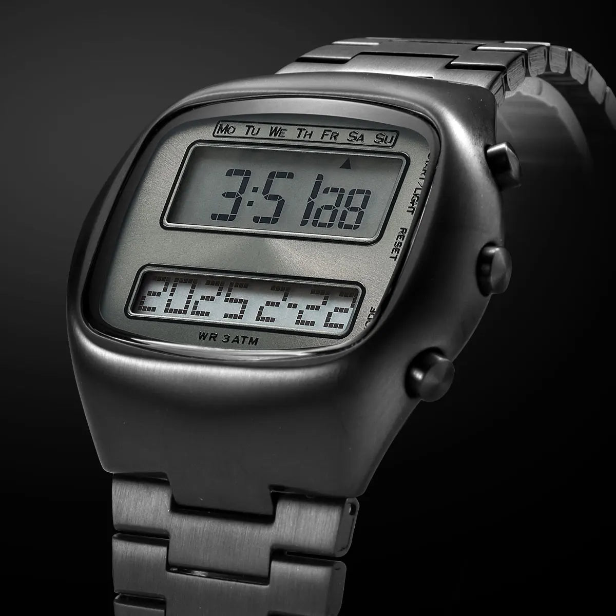 SaneShoppe-Retro Digital Dual-Display Men's Watch with Stainless Steel Strap and Backlight