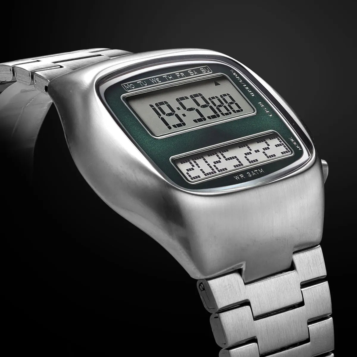 SaneShoppe-Retro Digital Dual-Display Men's Watch with Stainless Steel Strap and Backlight