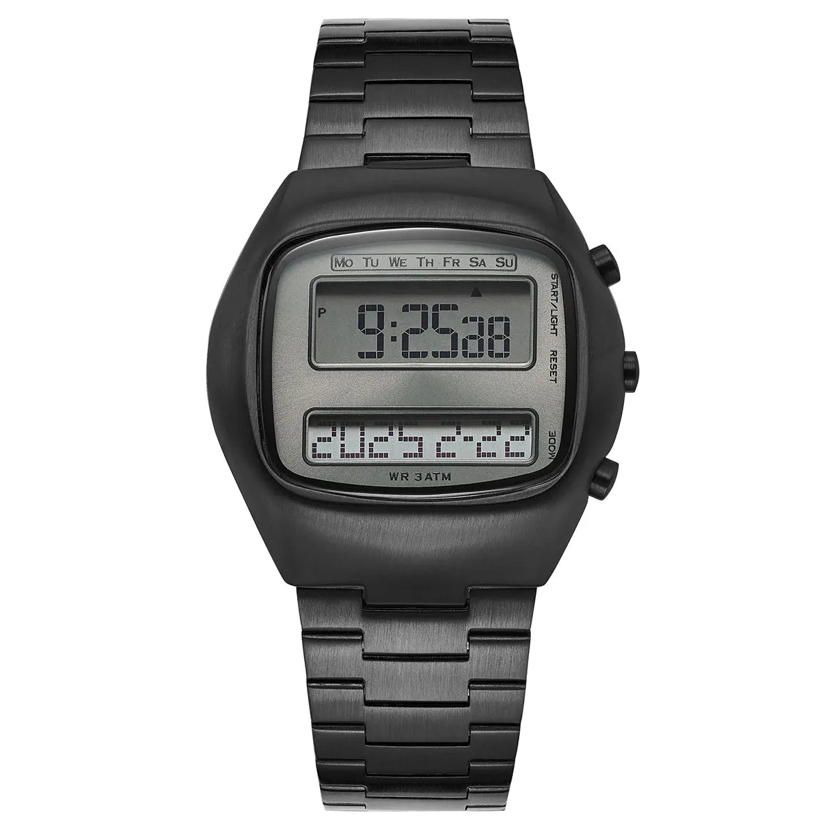 SaneShoppe-Retro Digital Dual-Display Men's Watch with Stainless Steel Strap and Backlight