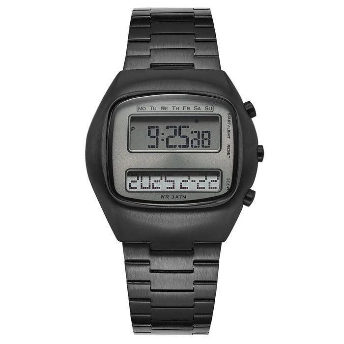 SaneShoppe-Retro Digital Dual-Display Men's Watch with Stainless Steel Strap and Backlight