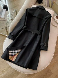 SaneShoppe-Classic Black Belted Mid-Length Coat with British Style Organic Cotton Blend