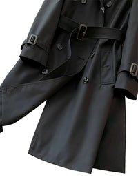 SaneShoppe-Classic Black Belted Mid-Length Coat with British Style Organic Cotton Blend