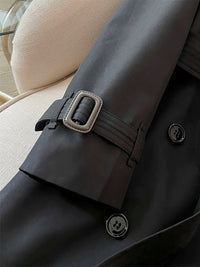 SaneShoppe-Classic Black Belted Mid-Length Coat with British Style Organic Cotton Blend