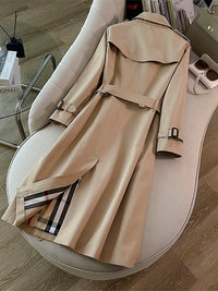 SaneShoppe-Khaki Double-Breasted Women's Overcoat, British Style, Organic Cotton, Regular Fit