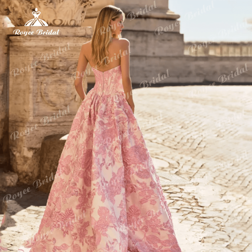 SaneShoppe - Elegant Straples Prom Dress Satin Floral Applique Embellished Bodice Gown Customized فسا تين سهرات Evening Dress