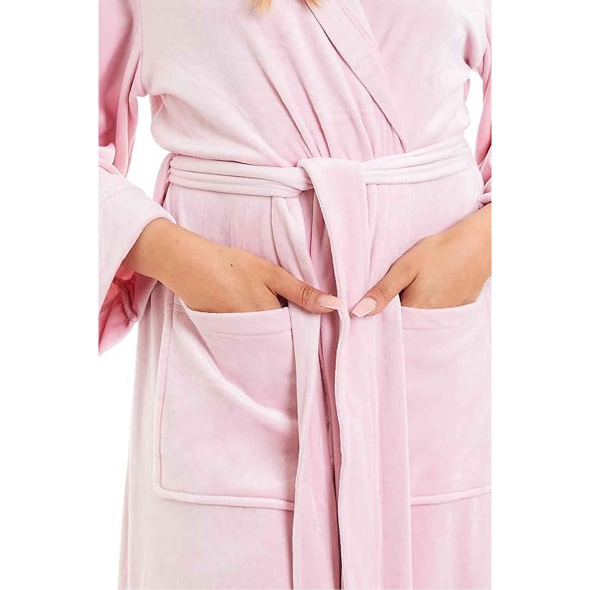 SaneShoppe - Elegant Women's Hooded Velour Robe Ultra - Soft Luxurious Bathrobe Perfect for Lounging Spa and Gym in Pink and Grey Adjustable Fit Multiple Sizes by Daisy Dreamer
