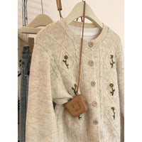 SaneShoppe - Embroidered Sweater Jacket for Women in Spring and Autumn 2025 New Hot Style Loose and Versatile Knitted Cardigan Sweater