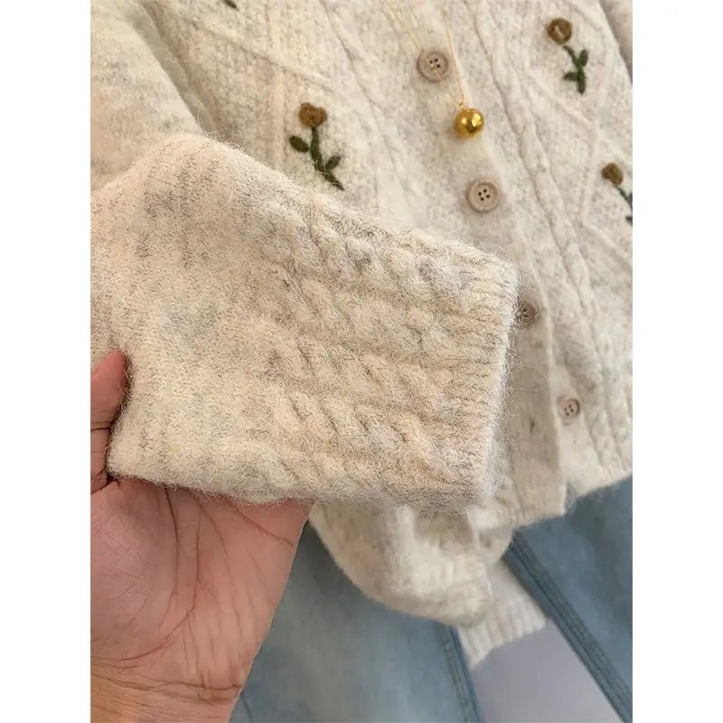 SaneShoppe - Embroidered Sweater Jacket for Women in Spring and Autumn 2025 New Hot Style Loose and Versatile Knitted Cardigan Sweater