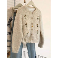 SaneShoppe - Embroidered Sweater Jacket for Women in Spring and Autumn 2025 New Hot Style Loose and Versatile Knitted Cardigan Sweater