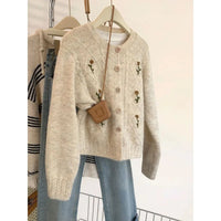 SaneShoppe - Embroidered Sweater Jacket for Women in Spring and Autumn 2025 New Hot Style Loose and Versatile Knitted Cardigan Sweater