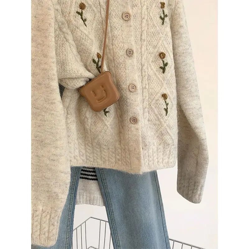 SaneShoppe - Embroidered Sweater Jacket for Women in Spring and Autumn 2025 New Hot Style Loose and Versatile Knitted Cardigan Sweater