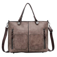 SaneShoppe - Europe America Retro Leather Handbag Shoulder Bag, Two Pocket Zipper Tote Bag, Classic Crossbody Bags for Women Work Business