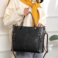 SaneShoppe - Europe America Retro Leather Handbag Shoulder Bag, Two Pocket Zipper Tote Bag, Classic Crossbody Bags for Women Work Business