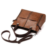 SaneShoppe - Europe America Retro Leather Handbag Shoulder Bag, Two Pocket Zipper Tote Bag, Classic Crossbody Bags for Women Work Business