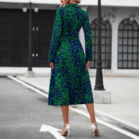SaneShoppe - European And American Whole - body Printed Button Excellent Long - sleeved Waist A - shaped Dress