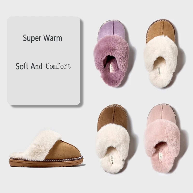 SaneShoppe - Evshine 2024 New Women Fuzzy Warm Slippers Faux Fur Cotton Slippers Fluffy Non - Slip Slides Winter Fashion Women Cozy House Shoes