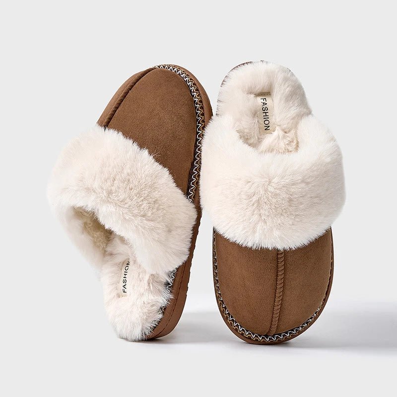 SaneShoppe - Evshine 2024 New Women Fuzzy Warm Slippers Faux Fur Cotton Slippers Fluffy Non - Slip Slides Winter Fashion Women Cozy House Shoes