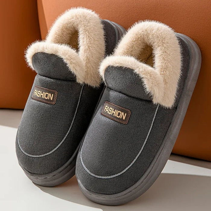 SaneShoppe - Evshine Warm Furry House Cotton Slippers For Women Men Winter Outdoor Plush Lined Cotton Shoe Indoor Antiskid Cozy Fluffy Slides