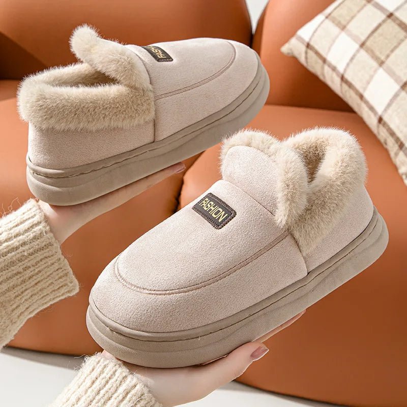 SaneShoppe - Evshine Warm Furry House Cotton Slippers For Women Men Winter Outdoor Plush Lined Cotton Shoe Indoor Antiskid Cozy Fluffy Slides