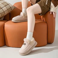 SaneShoppe - Evshine Warm Furry House Cotton Slippers For Women Men Winter Outdoor Plush Lined Cotton Shoe Indoor Antiskid Cozy Fluffy Slides