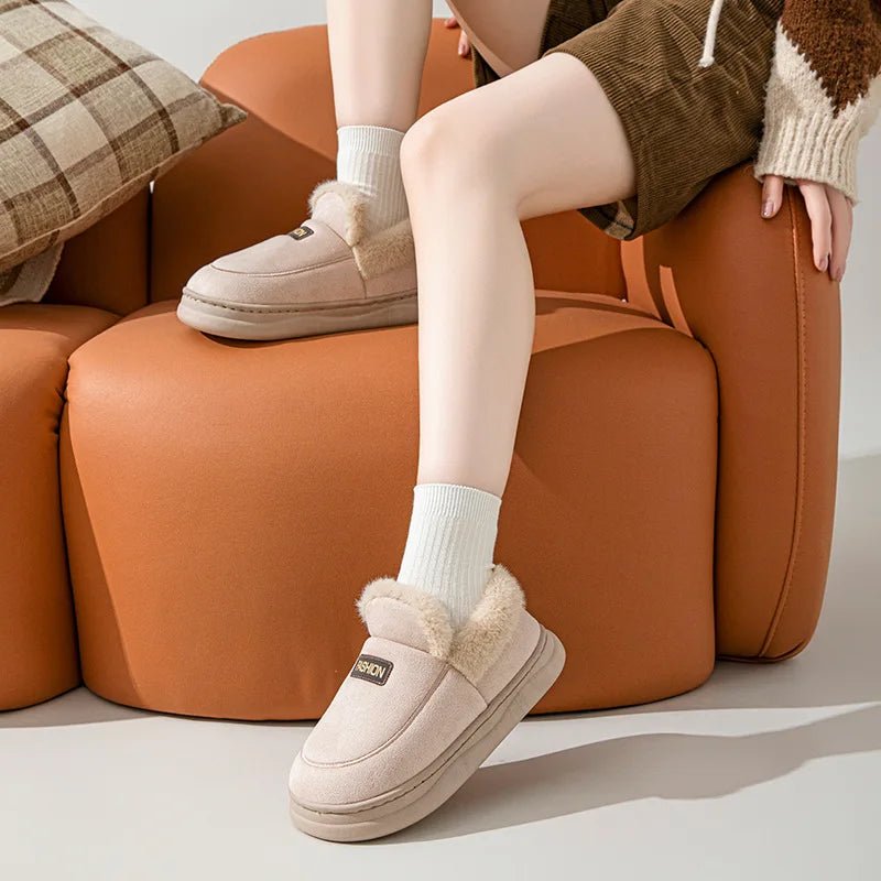 SaneShoppe - Evshine Warm Furry House Cotton Slippers For Women Men Winter Outdoor Plush Lined Cotton Shoe Indoor Antiskid Cozy Fluffy Slides