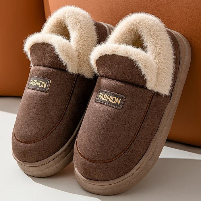 SaneShoppe - Evshine Warm Furry House Cotton Slippers For Women Men Winter Outdoor Plush Lined Cotton Shoe Indoor Antiskid Cozy Fluffy Slides