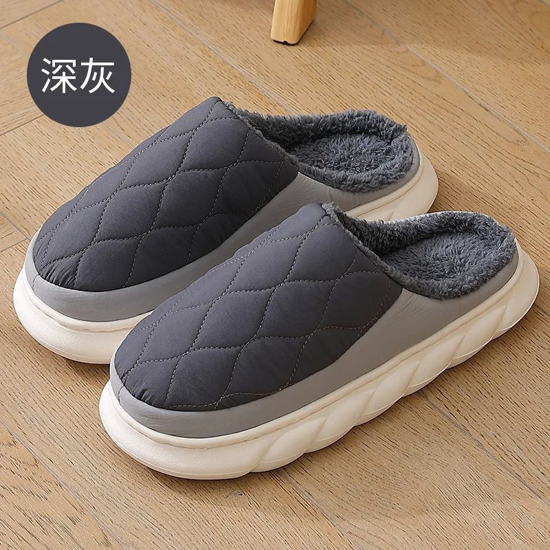 SaneShoppe - Eyriphy New Winter Warm Fur Plush Slippers Men Soft Cozy Outdoor Casual Shoes Waterproof Male Slides Thick Sole Cotton Slippers