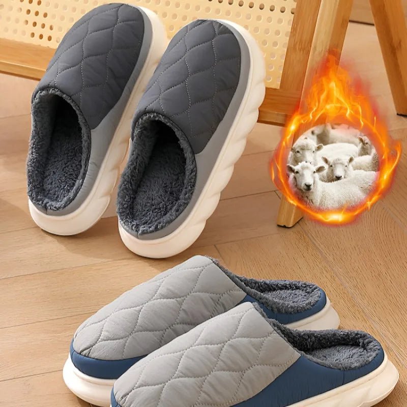 SaneShoppe - Eyriphy New Winter Warm Fur Plush Slippers Men Soft Cozy Outdoor Casual Shoes Waterproof Male Slides Thick Sole Cotton Slippers