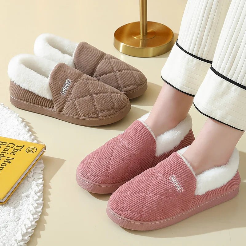 SaneShoppe - Eyriphy Women Plush Lining Slippers Corduroy Indoor Bedroom Slides Memory Foam Fluffy Fuzzy Warm Slippers Female Casual Shoes