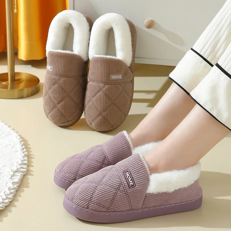 SaneShoppe - Eyriphy Women Plush Lining Slippers Corduroy Indoor Bedroom Slides Memory Foam Fluffy Fuzzy Warm Slippers Female Casual Shoes