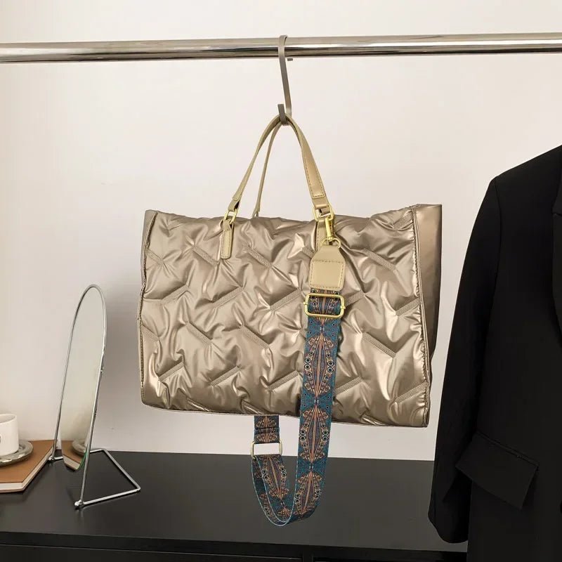 SaneShoppe - Fashion Large Tote Padded Handbags Designer Quilted Women Shoulder Bags Luxury Nylon Down Cotton Crossbody Bag Winter Tote Big