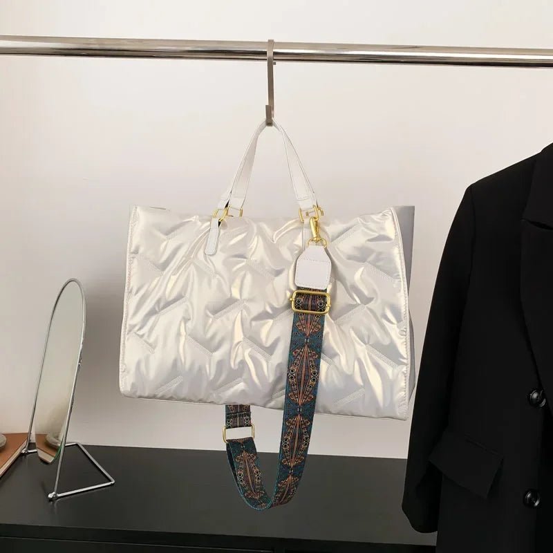 SaneShoppe - Fashion Large Tote Padded Handbags Designer Quilted Women Shoulder Bags Luxury Nylon Down Cotton Crossbody Bag Winter Tote Big