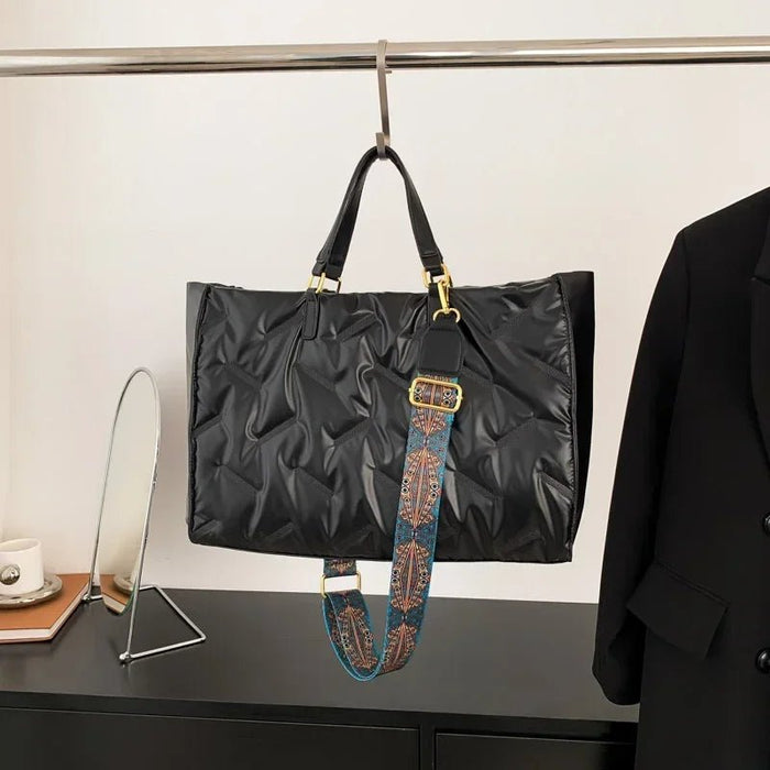 SaneShoppe - Fashion Large Tote Padded Handbags Designer Quilted Women Shoulder Bags Luxury Nylon Down Cotton Crossbody Bag Winter Tote Big