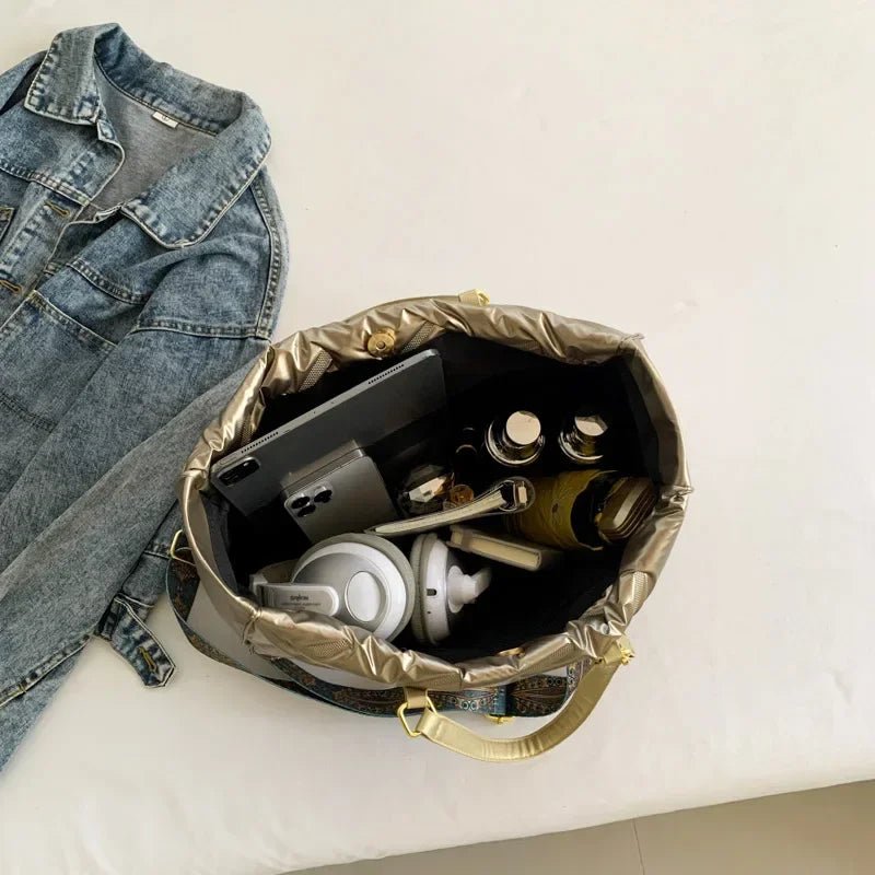 SaneShoppe - Fashion Large Tote Padded Handbags Designer Quilted Women Shoulder Bags Luxury Nylon Down Cotton Crossbody Bag Winter Tote Big