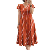 SaneShoppe - Fashion Summer Polka Dots Sundress ZANZEA Women V Neck Short Sleeve Dress Elegant Button Midi Robe Casual Holiday Party Vestidos