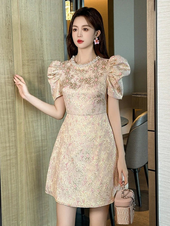 SaneShoppe - Fashion Sweet Short Dress Women Clothes Elegant Luxury Pearl O - Neck Slim Mini Gown Female Party Birthday Banquet Vestidos Fiesta